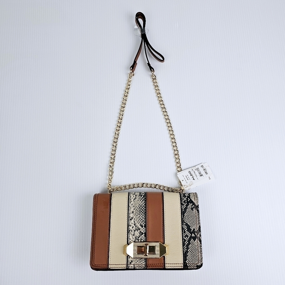 Aldo Snake Print Striped Gold Hardware Crossbody Purse NWT